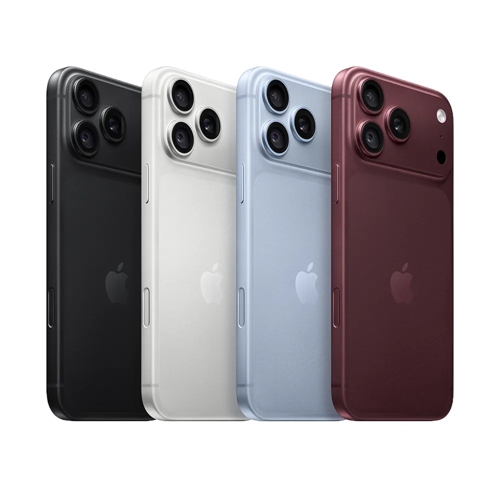 iPhone 18 Pro Max nas cores preto, prateado, azul-claro e vinho
